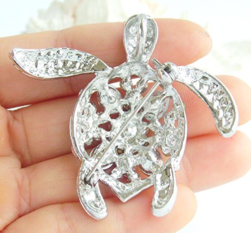 Sindary Unique Animal 2.36" Rhinestone Crystal Turtle Tortoise Brooch Pin Pendant Bz3344 (Silver-Tone Blue) #TOP5