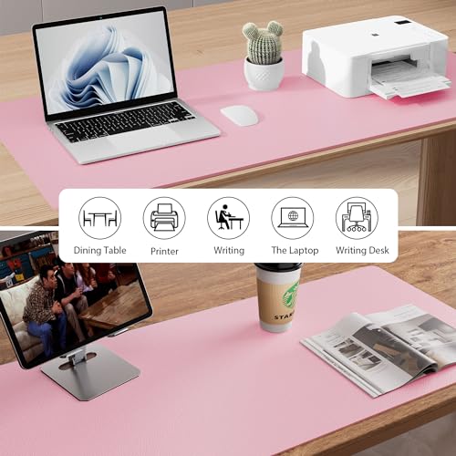 Image of Leather Desk Pad Protector, Mouse Pad, Office Mat, Non-Slip PU Leather Blotter, Laptop Pad, Waterproof Writing Pad for Office and Home (23.6 inch x 13.7 inch, Fairy Pink)
