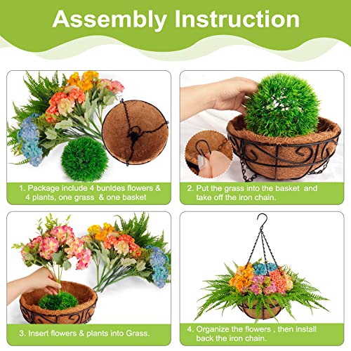 Shyshining Artificial Hanging Flowers With Basket,Fake Flowers Plant Hanger Uv Resistant, Faux Plastic Greenery Hydrangea Flowers For Outdoor Indoor Garden Porch Home Decor (Hanging Flowers) #TOP1