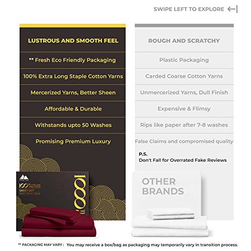 1000 Thread Count Best Bed Sheets 100% Egyptian Cotton Sheets Set - Classic Burgundy Long-Staple Cotton California King Sheet For Bed, Fits Mattress Upto 18'' Deep Pocket, Soft & Silky Sateen Weave #TOP1