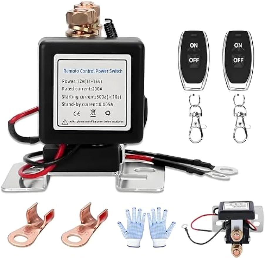 Wireless Remote Control Battery Relay Switch Car Starter, Remote Battery Disconnect Switch, Remote Start & Warm-Up/Cool-Down, Anti-Theft & Easy Install for 12v/24v Cars, Rvs, and Classic Cars (12V)