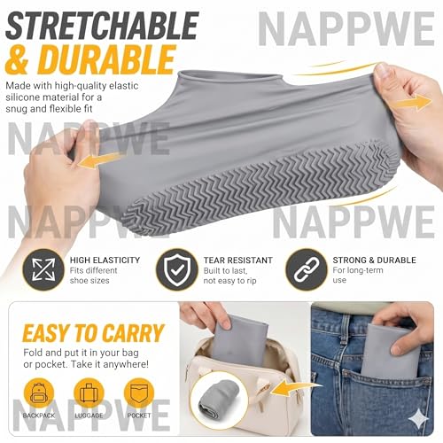 Image of Shoe Cover for Rain Waterproof, Silicone Shoe Covers Waterproof Reusable, Non Slip Rain Shoe Covers for Men Women Kids, Waterproof Shoe Covers for Rain (Grey, Medium)