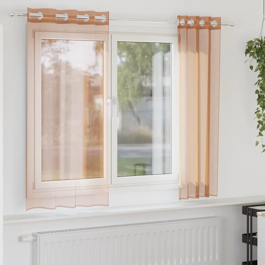 AJJHUUKI Decor-Window Treatments-Curtains & Drapes-Voile Curtains with Grommets 2 pcs Terracotta