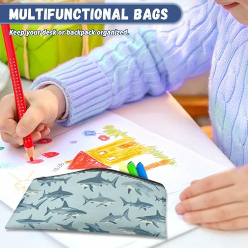 Image of Shark Pencil Case Cute Large Capacity School Pencil Box Storage Pouch with Zipper Lightweight Portable Pen Holder for Toddler Soft Polyester Easy to Clean