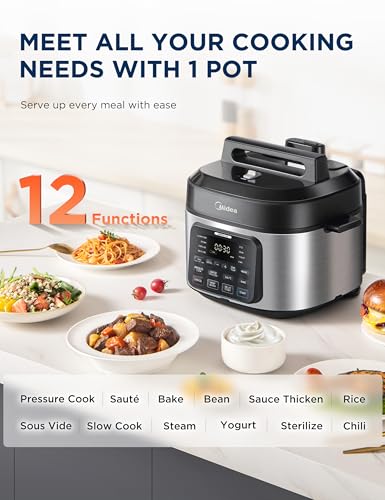 Image of Midea WideMax 12-in-1 Electric Pressure Cooker, 6.5 Quart, 12 Presets, Multi-Functional Programmable Slow Cooker, Rice Cooker, Steamer, Saute Pan, Cake, Yogurt, Warmer and More