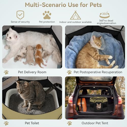 Image of Siedihit Puppy Playpen for Small Dog Cat, Dogs Tent Crate Cage Indoor /Outdoor, Portable Pop Up Dog Kennel with Carrying Bag for Rabbits, Removable Top (Black Khaki, Small)