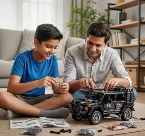 Image of 1:14 DIY Blocks Pull-Back Car - Jeep | Buildable Construction Toy Car Kit | Friction-Powered Remote-Free Racing Vehicle for Kids | Educational STEM Toy for Boys & Girls