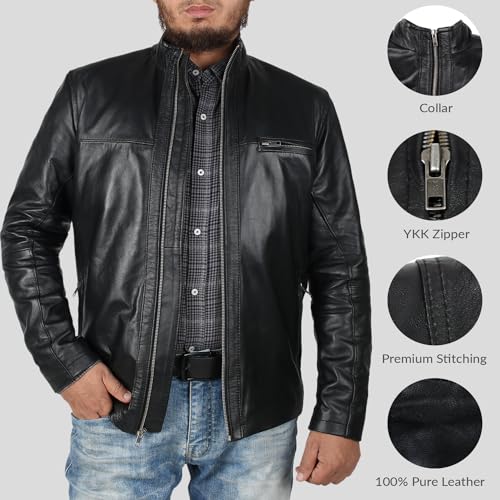 Laverapelle Men's Genuine Lambskin Leather Jacket (Black, Classic Jacket) - 15011353