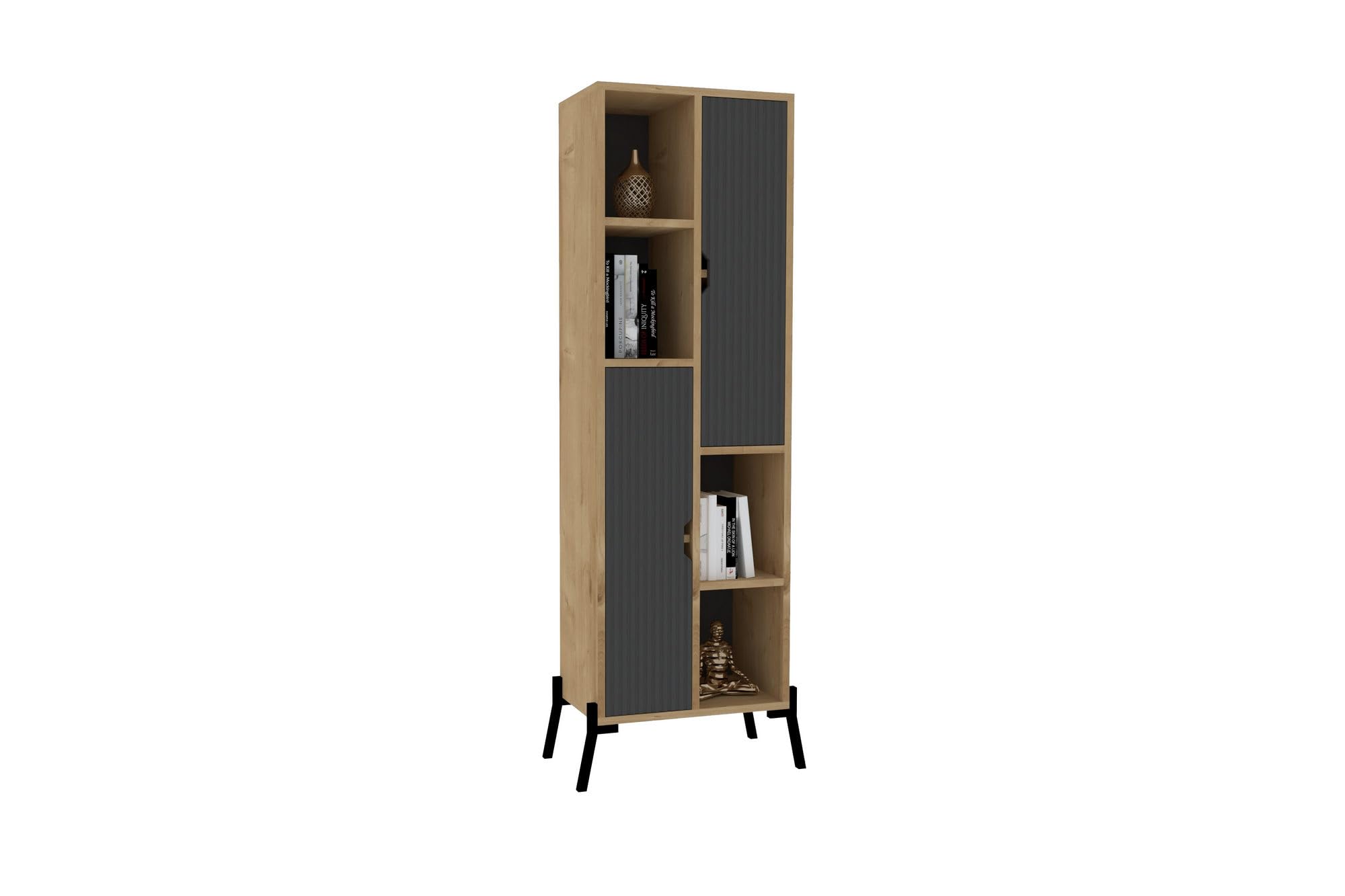 Hanah Home Bookshelf Industrial Bookshelf with Iron Legs, Sapphire Oak & Anthracite, 48,2 x 160 x 30 cm, 100% melamina rivestita, spessore 18 mm, elegante soluzione di storage per spazi moderni
