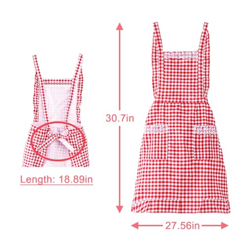 Vyooxcy RT01 Women Vintage Apron, Red And White Gingham 100% Cotton Apron thumb #1