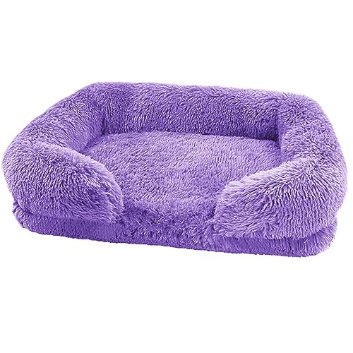 Zoomlie Flauschiges Hundebett, waschbar, für große und mittelgroße und kleine Haustiere, rutschfeste Unterseite, mit abnehmbarem Bezug, Größe S (40 x 30 x 12 cm), Violett