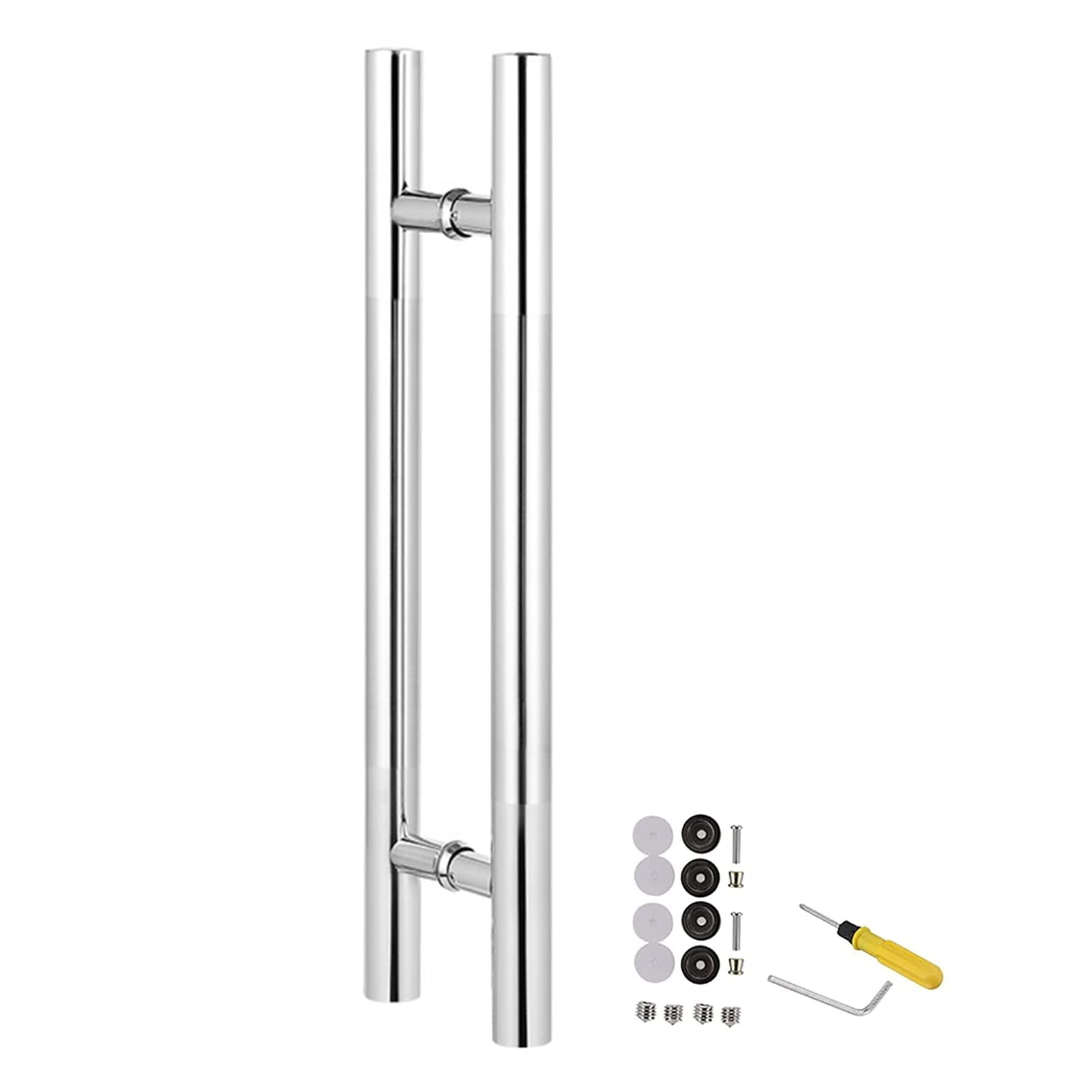 DFGHNBVC Stainless Steel Door Pull Handle Set - Modern Push/Pull Handles For Barn Showers Office Doors, Double-Sided, 24"-59" Lengths, Gold Finish,Silver-60Cm/24Inch