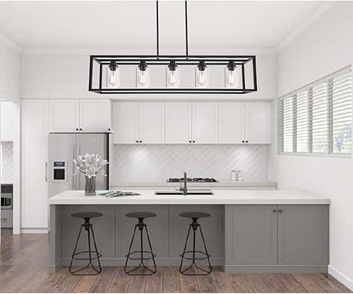 Miniatura 2 de MELUCEE Candelabro industrial de 36.2 pulgadas de longitud para isla de cocina, 5 luces rectangulares para comedor, accesorios de iluminación