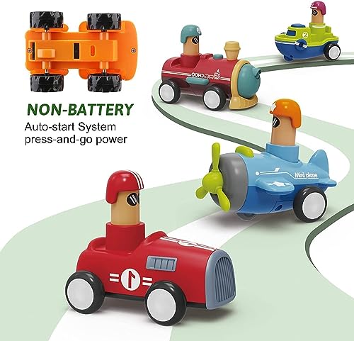 Image of SPITEN Pack of 4 Toy Cars Push and Go Play Set Friction Powered Car Pull Back Vehicles Transport Press and Go Gifts for Babies Toddlers Kids Boys Girls