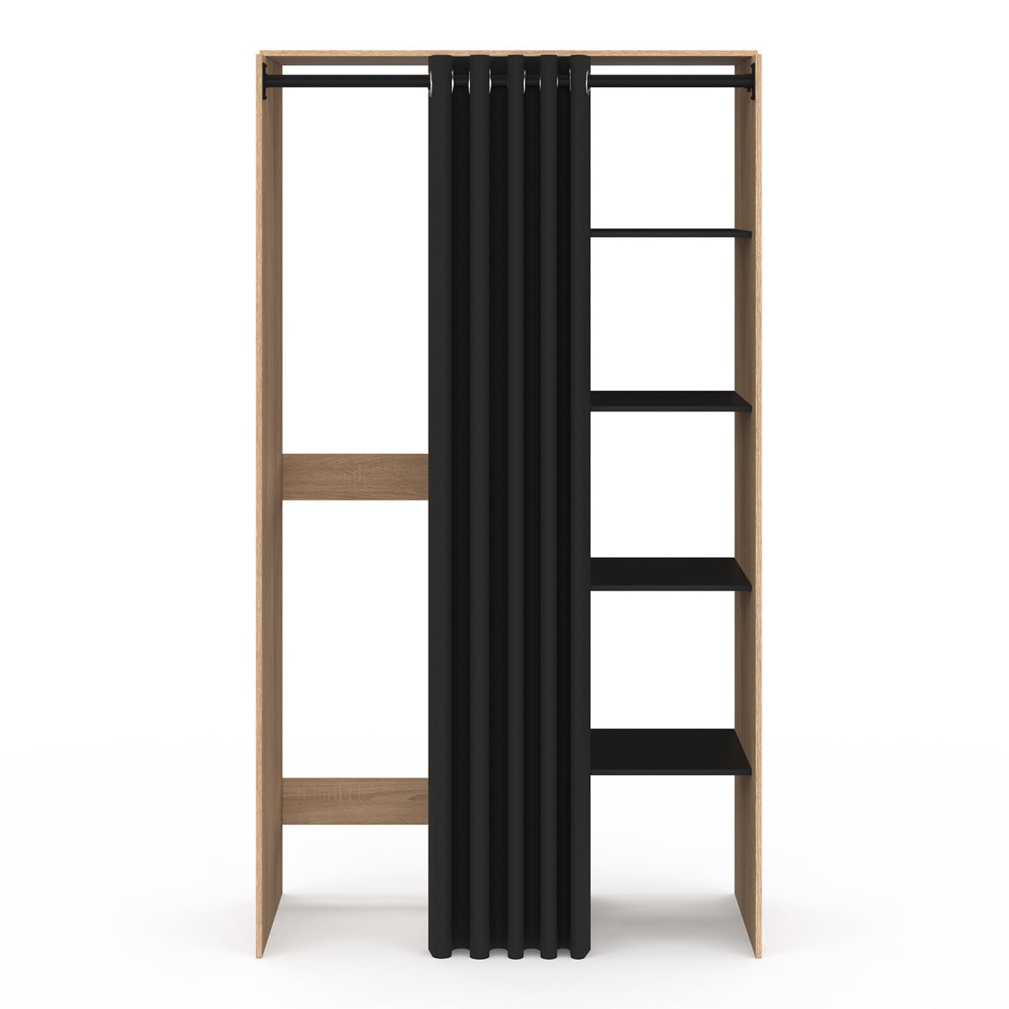 IDMarket - Meuble de buanderie Double Machine à Laver avec Rideau Coulissant Wallis Bois façon hêtre et Noir