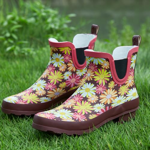 Image of SWIFTFROG Rain Boots for Women - Waterproof Ankle Garden Shoes Anti-Slipping Floral Printed Rainboots for Ladies Stylish Light Ankle Rain Shoes, Women's Rain Footwear