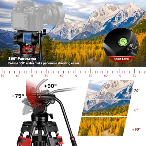 82" /210cm Professional Video Tripod, Heavy Duty Aluminum Alloy Camera Tripod Stand with 360° Fluid Drag Head, QR Plate Compatible with Canon Nikon Sony DSLR Camera Camcorder (Load 33Lb)
