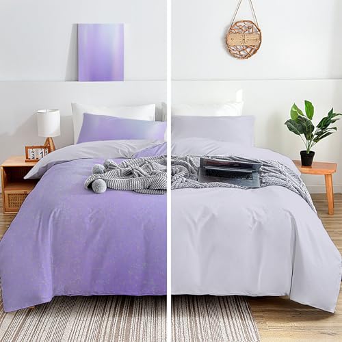 Housse de couette 240x260cm microfibre douce parure lit paillettes violet clair - 5