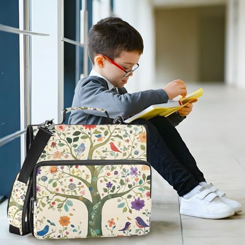 Image of 3 Ring Zipper Binder with Shoulder Strap Tree Life Birds Floral 1.5 inch Binders Keeper Large Capacity Multi Pockets for School Office Supplies