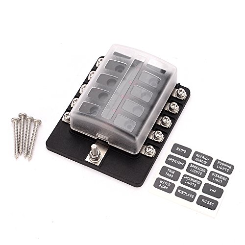 Yorten Blocos de fusíveis de suporte de caixa de fusíveis de lâmina de 10 vias com indicador de LED