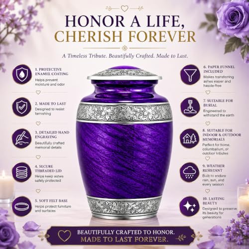 Image of Purple Urns for Human Ashes Adult Female & Male Up to 220 lbs