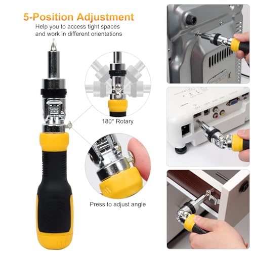 Sharden SD014-YELLOW Ratcheting Screwdriver Multi Bit Screw Driver 13-In-1 Tool Ratchet Screwdriver Set Flat Head/Square/Torx/Hex/Phillips Screwdriver thumb #2