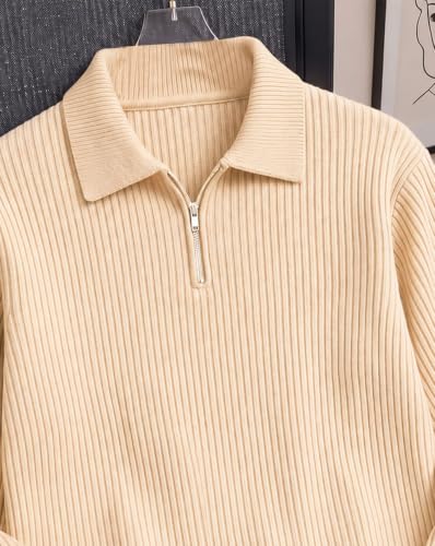 Image of AUSK Men's Cotton Blend Rib Knit Textured Full Sleeve Polo T-Shirt | Regular Fit Zip Polo Neck Smart Casual T Shirt for Men | Stylish Fashion & Casual Wear Tshirt for Men