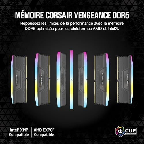 RAM DDR5 CORSAIR Vengeance RGB 48Go 2x24Go 6000MHz CL30 36 36 76 Éclairage RGB dynamique - vue 5
