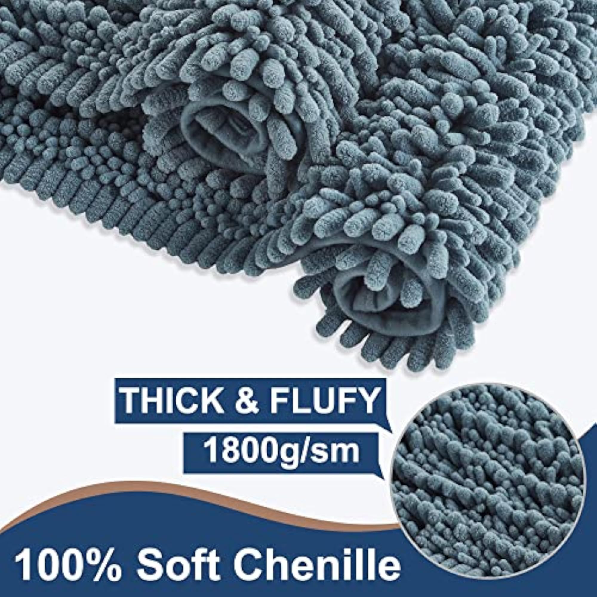 Luxury Chenille Dusty Blue Bathroom Rugs Sets, 2 Piece