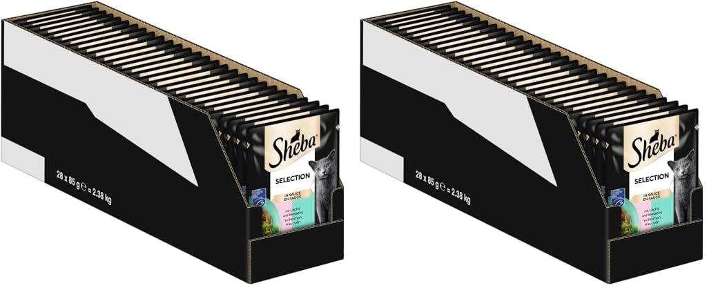 SHEBA Portionsbeutel Nassfutter für Katzen Selection in Sauce mit Lachs und Seelachs MSC-Zertifiziert 28 x 85g (Packung mit 2)