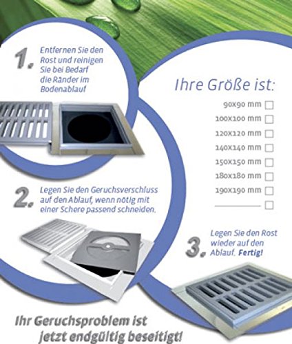 Geruchsverschluss für Bodenablauf Größe 140 x 140 mm Superflach nur 3 mm Einbautiefe mit horizontaler Membran