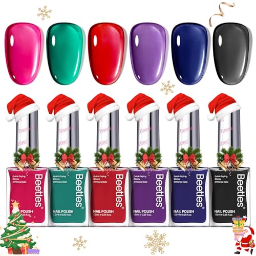 Beetles Christmas Nail Polish Set, 6 Colors Quick Dry Jelly Nail Polish Kit, Winter & Fall Sheer Jelly Syrup Nails Enchanted Night Gifts for Women Salon DIY Manicure Kit