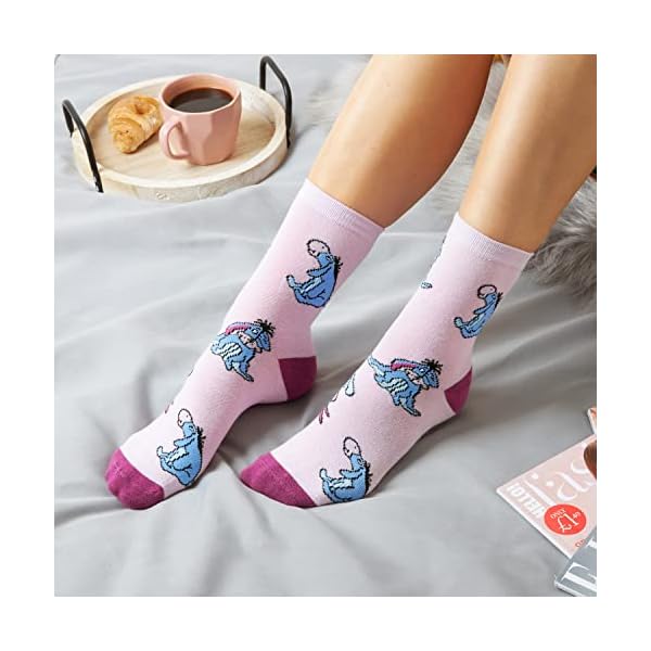 Disney Bunte Socken Damen 5er Pack Damen Socken Lustige Motive Baumwolle Geschenkset Lilo und Stitch, Winnie Pooh… – Bild 3
