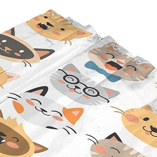 Rideau de douche en polyester résistant motif chat avec crochets robustes