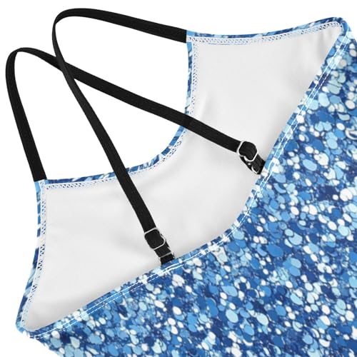 Pigsaly Girls One Piece Swimsuits Dark Slate Blue Powder Blue Gradient Flashing Glitter Kids Cross Back Swimwear 3T4