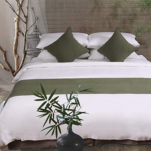 QCQZP Bed Runner Hotel Bed Scarf Bed Flag B&B Bedding Bed mat Table Flag Chinese Style Simple Zen Solid Color Bed Scarf, Olive Green, 2 m Bed (only Bed Flag)