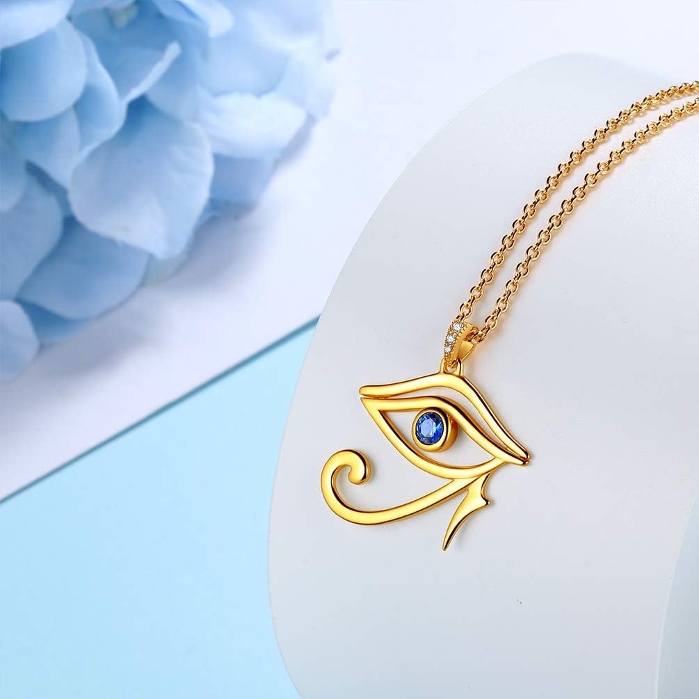 Jewmon Egyptian Eye of Horus Necklace for Women 925 Sterling Silver Blue Eye Pendant Necklace Horus Eye of Ra Necklace Ancient Egyptian Jewelry for Women