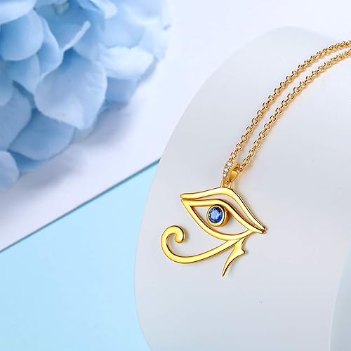 Miniatura 2 de Jewmon Egyptian Eye of Horus Necklace for Women 925 Sterling Silver Blue Eye Pendant Necklace Horus Eye of Ra Necklace Ancient Egyptian Jewelry for