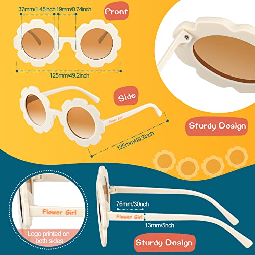 Landhoow 2 Pcs Flower Girl Sunglasses Kids Round Sunglasses Flower Girl Proposal Gift Cute Glasses for Outdoor Beach Party3