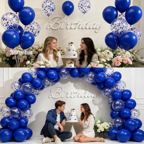 Image of SUWEN 47PCS Royal Blue Latex Balloons and Confetti Balloons Set | Blue Helium Balloon for Birthday Anniversary Graduation Party Decorations