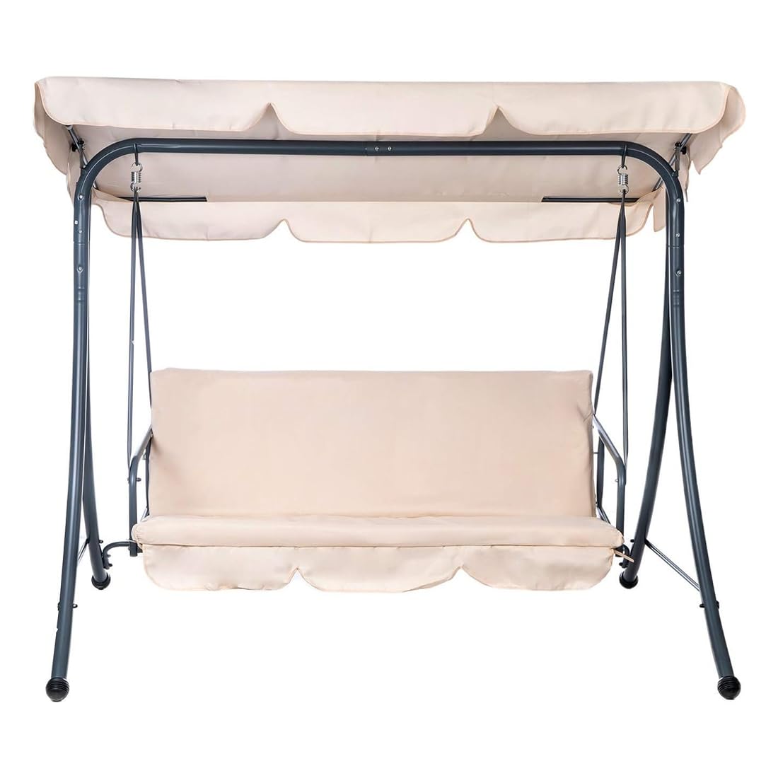 Mediawave Store - Dondolo Letto da Giardino modello ARIZONA, Dondolo Altalena da Esterno 3 Posti, con Tettuccio Parasole Struttura in Acciaio (Beige)