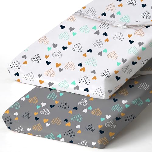 Image of BROLEX Changing Pad Covers for Baby: Boy Girls Ultra Stretchy Soft 2 Pack, Heart Pattern