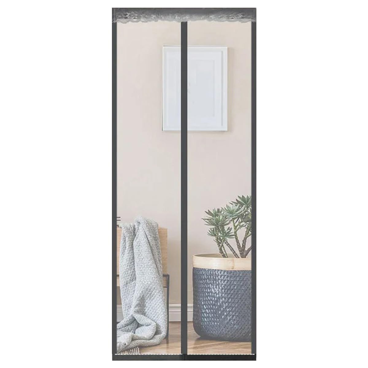 Rideau en fibre de polyester, 180 cm de large x 220 cm de haut, moustiquaire magnétique avec fermeture auto-agrippante Punaise pour salon, chambre, gris