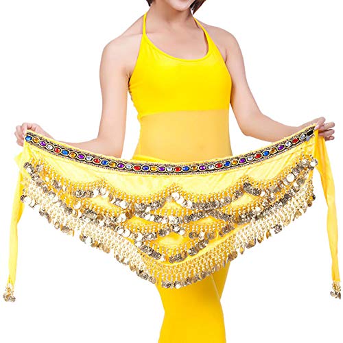 JDJUBOA Wrap Costume Belt Skirt Scarf Dance Hip Belt Shinny Belt Belly Dance Hip Scarf(One Size Yellow)