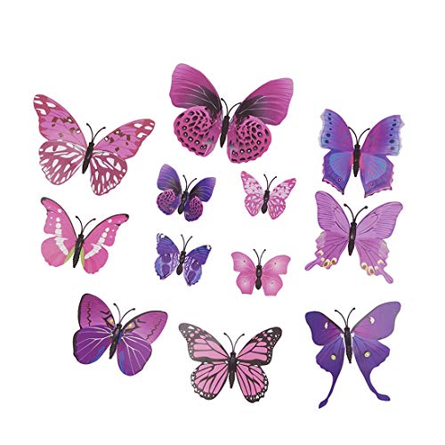 Concisea 36 Piezas mariposas decorativas,Mariposa 3D Pegatinas de para la decoracion del hogar kids room decor del dormitorio(Púrpura) Cover