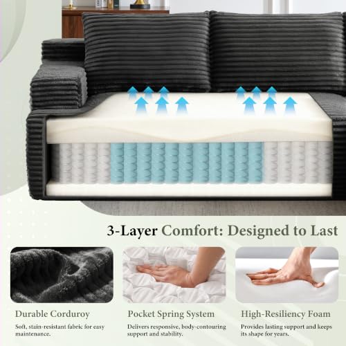 Image of 96 inch Sectional Couches for Living Room Cloud Couch Sofa with L-Shape Upholstered Boneless Couchs Modern Modular Sectional Couch with Chaise (Dark Grey, 96 inch L Shaped with Right Facing Chaise)