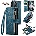 Samsung Galaxy S22 5G Case,Galaxy S22 5G Wallet Case with Card Holder Kickstand Magnetic Zipper Pocket Lanyard Strap Wristlet,Leather Flip Case Wallet for Samsung Galaxy S22 5G 6.1 Inch (Blue)