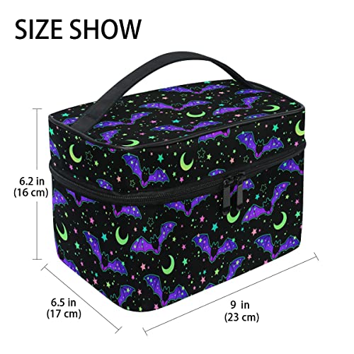 Goth Makeup Bag, Magic Gothic Galaxy Bat Makeup Organizer Bags Toiletry Bag Box Travel Cosmetic Bag Make Up Train Case for Women Teen Girl Ladies Skulls 2192