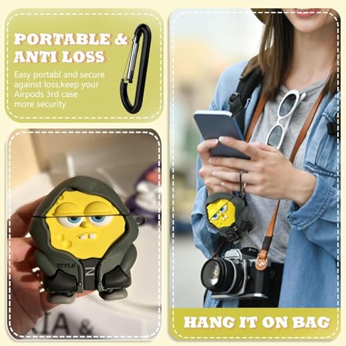 Image of Emoh Roced Case for AirPodS 4 (2024) with Keychain (ANC), Cute Cartoon Shockproof Protective Cover Compatible with Apple AirPods 4th Generation 2024 for Women and Boys (Sponge Bob)