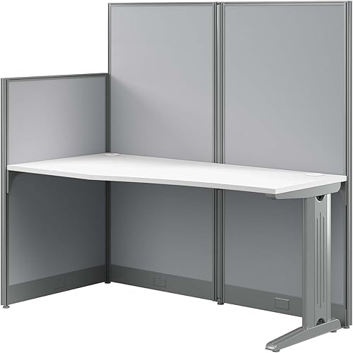 Bush Business Furniture Office in an Hour Straight Cubicle Desk | Modern Computer Table with Privacy Panels for Commercial Workspace, 65W x 33D, Pure White